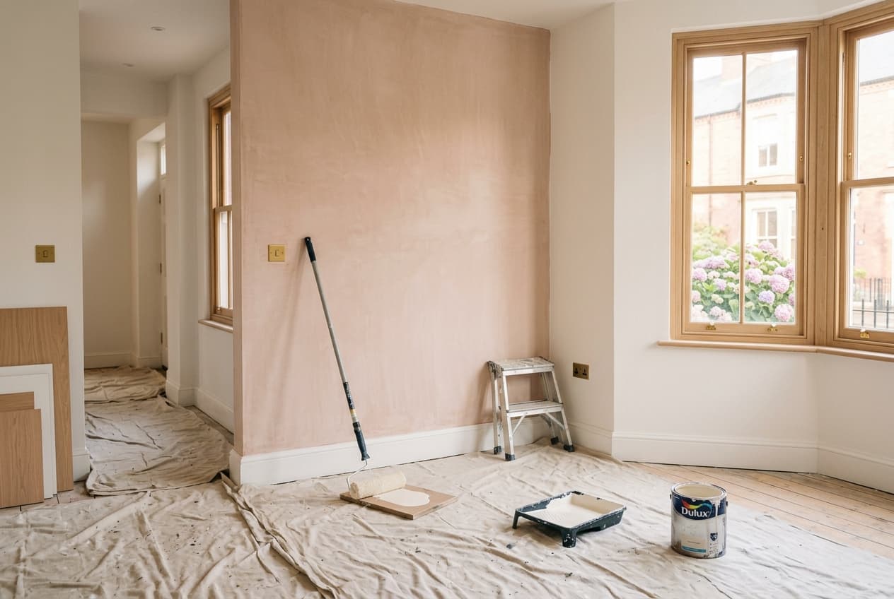 Interior of a British terraced house part-way through refurbishment